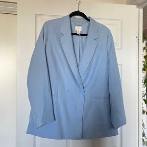 Light Blue Double-Breasted Blazer Oversized